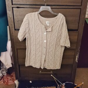Chico's Beige Button-Up V-Neck Sweater